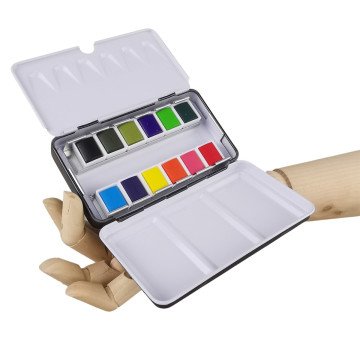 Art Elegant Taş Sulu Boya 12li Metal Kutu A5 Defter Hediyeli