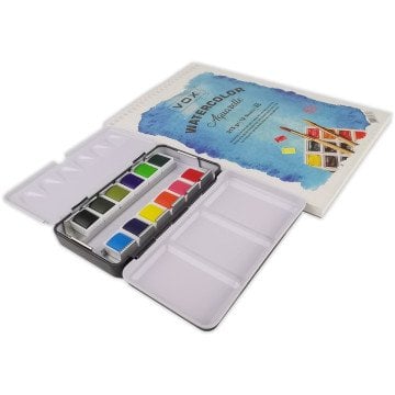 Art Elegant Taş Sulu Boya 12li Metal Kutu A5 Defter Hediyeli