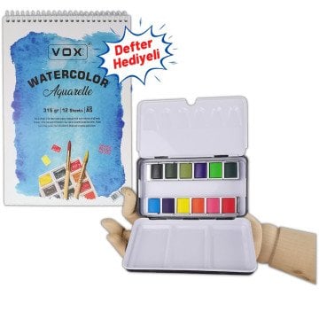 Art Elegant Taş Sulu Boya 12li Metal Kutu A5 Defter Hediyeli