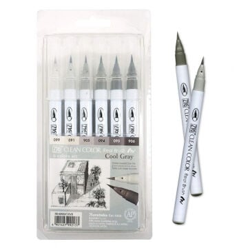 Zig Clean Color Real Brush Marker Set 6lı Cool Grey