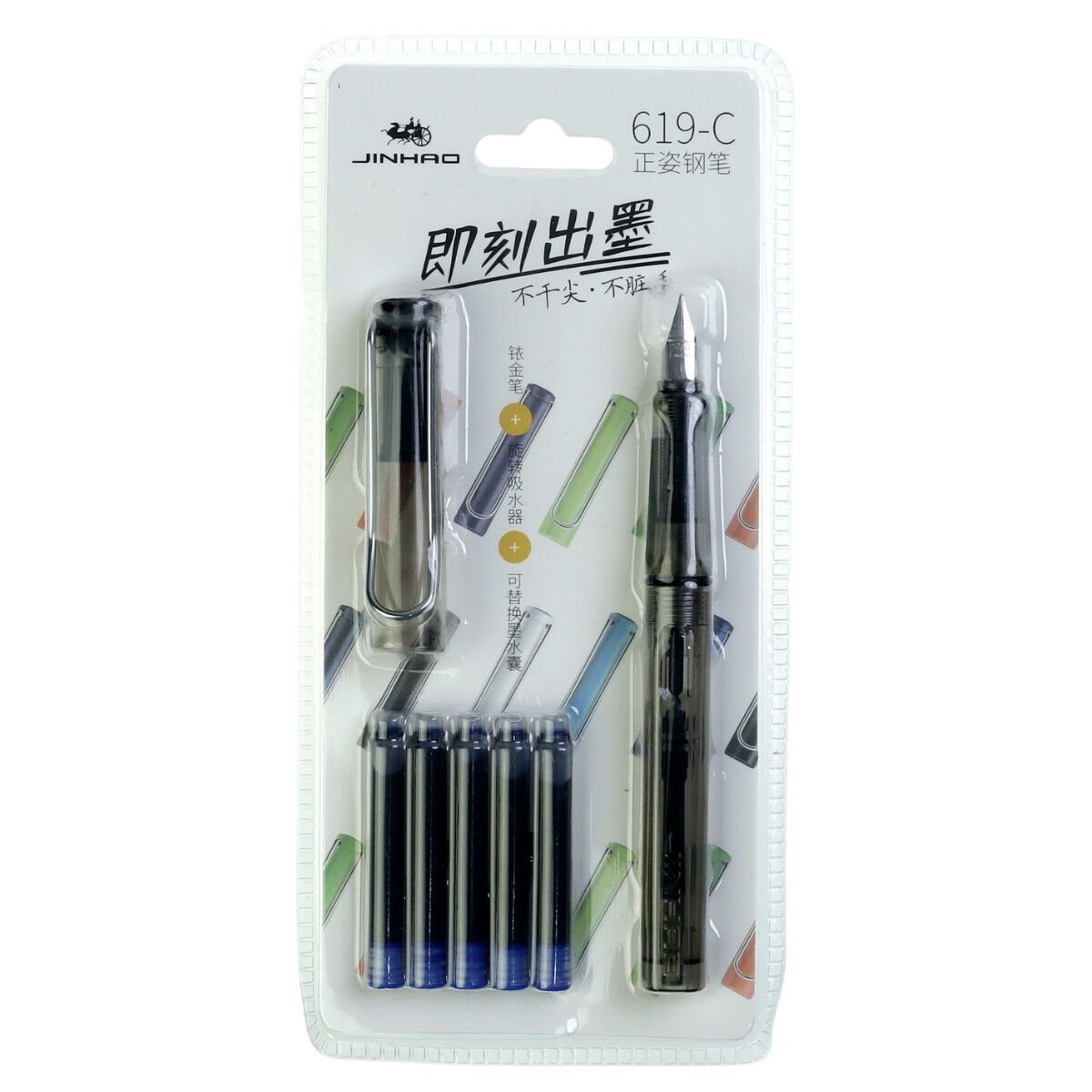 Jinhao Dolma Kalem Seti 6 Parça Fine Şeffaf Siyah