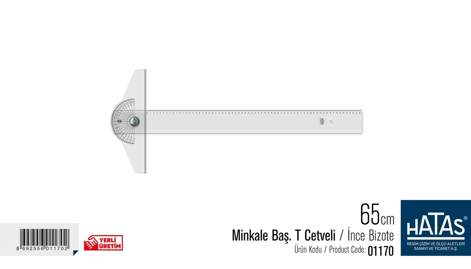 Hatas Oynar Başlıklı T Cetveli İnce Bizote 65cm