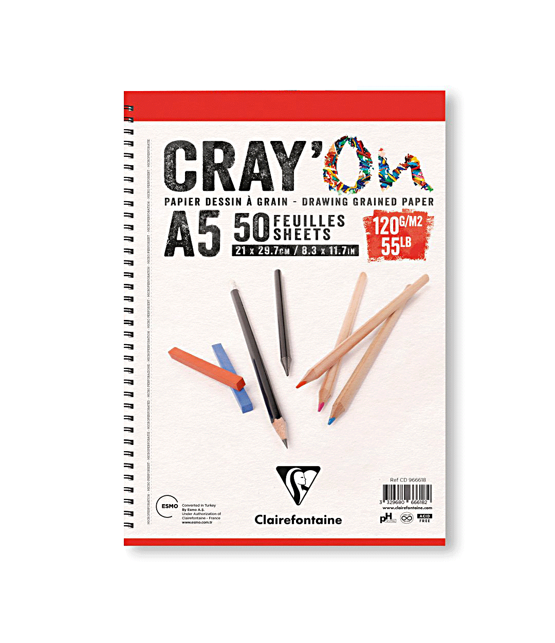 Clairefontaine Cray'on Çizim Blok Yandan Spiralli 120gr A5 50 Sayfa