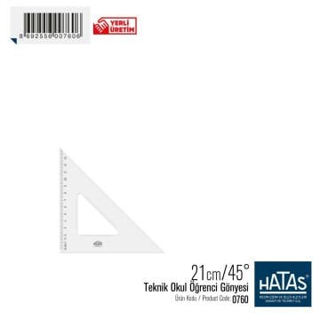 Hatas Teknik Gönye Şeffaf 21cm 45°