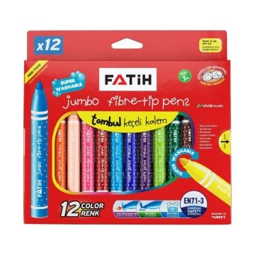 Fatih Yıkanabilir Jumbo Keçeli 12 Renk Karton Kutu