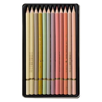 Arya Artist Profesyonel Kuru Boya Kalem Seti 12li Açık Ten Renki Metal Kutu