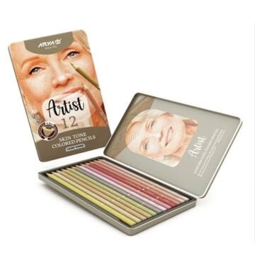 Arya Artist Profesyonel Kuru Boya Kalem Seti 12li Açık Ten Renki Metal Kutu