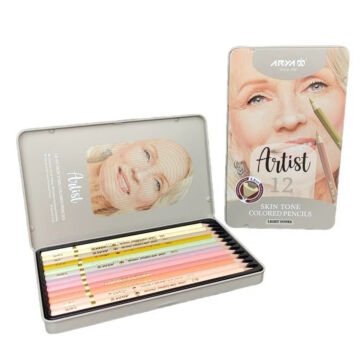 Arya Artist Profesyonel Kuru Boya Kalem Seti 12li Açık Ten Renki Metal Kutu