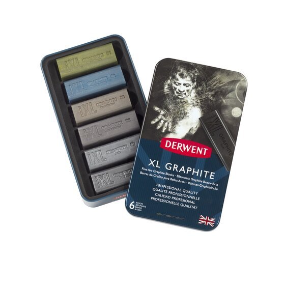 Derwent XL Grafit Kömür Füzen Blok 6lı Set - Metal Box