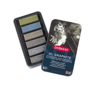 Derwent XL Grafit Kömür Füzen Blok 6lı Set - Metal Box