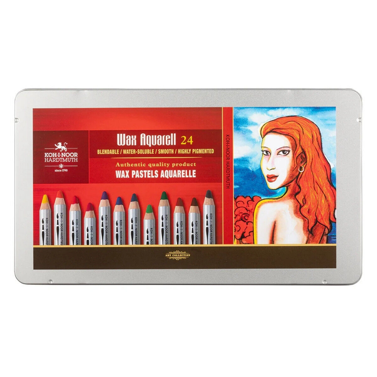 Koh-i Noor Wax Aquarell Balmumu Kalın Boya Kalem Seti 24lü Metal Kutulu