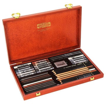 Koh-i Noor Gioconda Art Set Karakalem Eskiz Çizim Seti 39 Parça Ahşap Kutulu