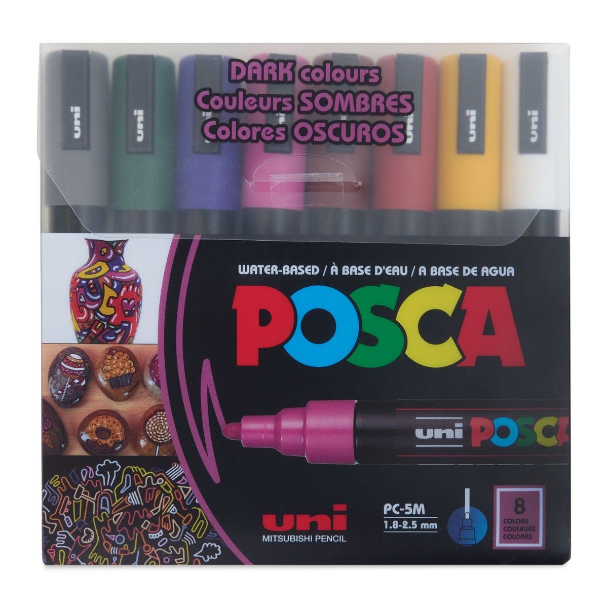 Uni Posca Su Bazlı Marker Seti PC-5M 1.8-2.5mm 8li Dark Color