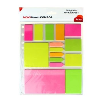 Noki Memo Combo7 Yapışkanlı Planlayıcı Not Kağıdı Seti 15 şekil 25li 12702
