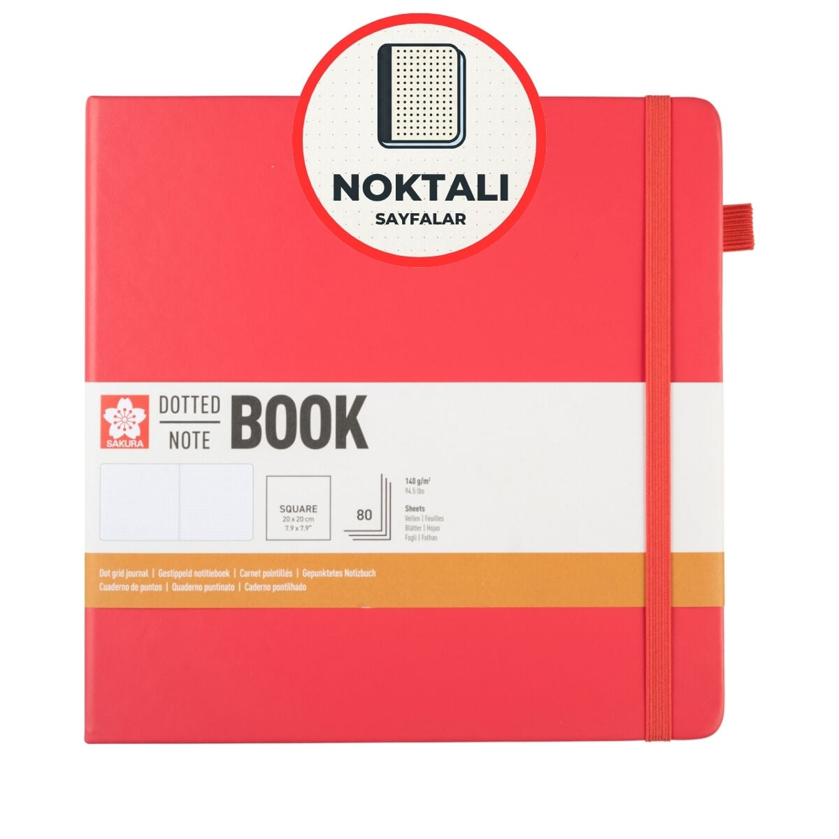 Sakura Eskiz Bloğu Sert Kapak 140gr 20x20cm Kırmızı 80yp Noktalı