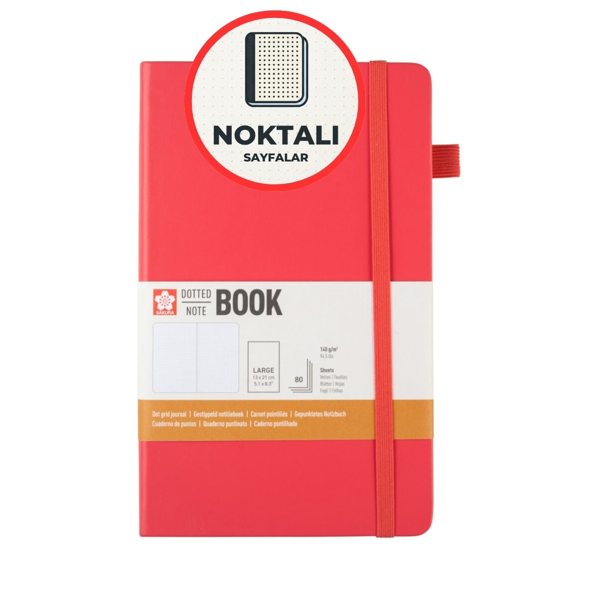 Sakura Eskiz Bloğu Sert Kapak 140gr 13x21cm Kırmızı 80yp Noktalı