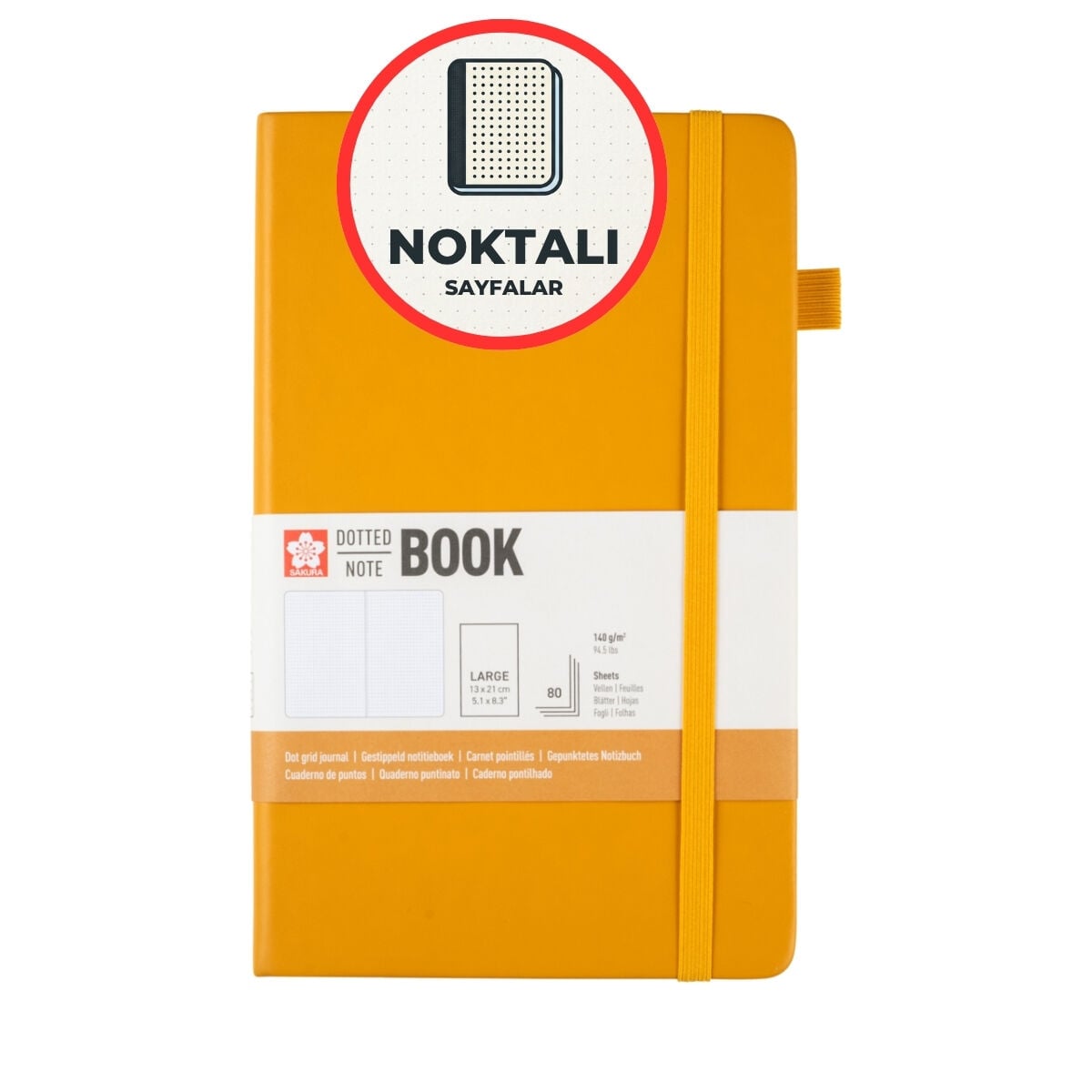 Sakura Eskiz Bloğu Sert Kapak 140gr 13x21cm Sarı 80yp Noktalı