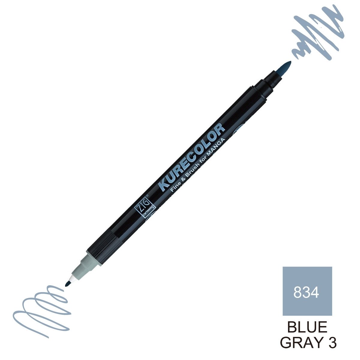 Zig Kurecolor Mangaka Fine&Brush Çift Taraflı Kalem CNKC-2200 No 834 Blue Gray 3