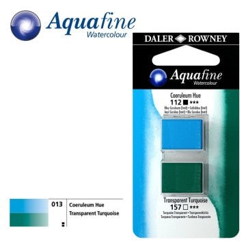 Daler Rowney Aquafine 2li Sulu Boya Tableti 112 Coeruleum Blue Hue - 157 Transparent Turqouise