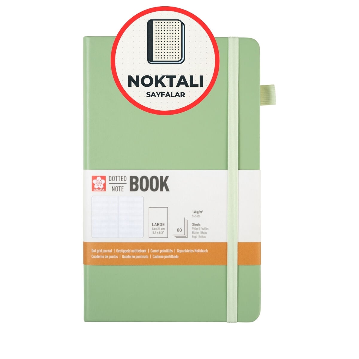 Sakura Eskiz Bloğu Sert Kapak 140gr 13x21cm Pastel Yeşil 80yp Noktalı