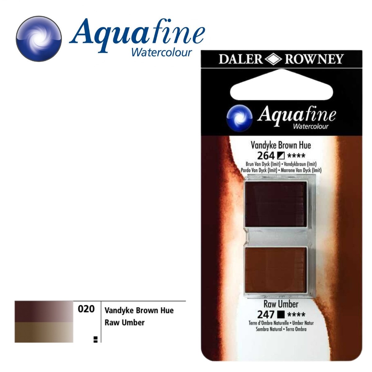 Daler Rowney Aquafine 2li Sulu Boya Tableti 264 Vandyke Brown Hue - 247 Raw Umber