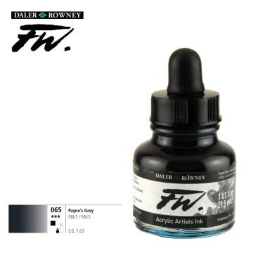 Daler Rowney Likit Akrilik (Pistole) Mürekkebi FW Ink 29.5ml 065 Paynes Grey
