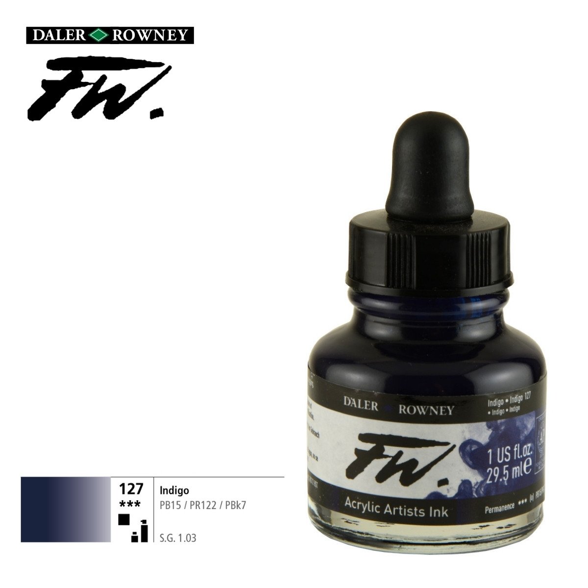 Daler Rowney Likit Akrilik (Pistole) Mürekkebi FW Ink 29.5ml 127 Indigo