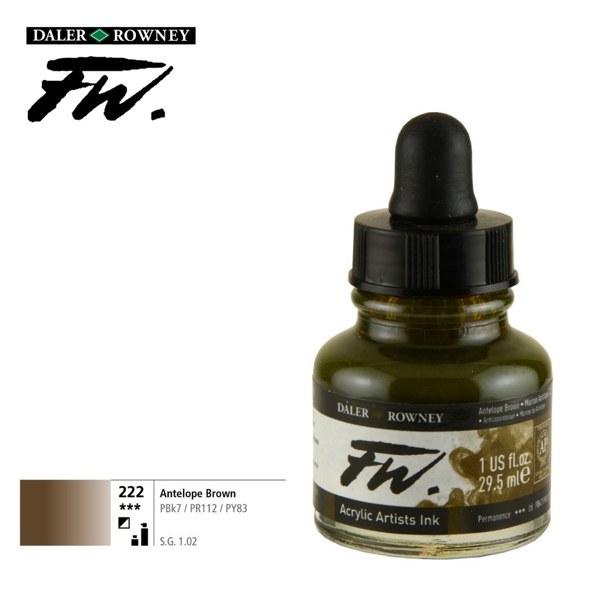 Daler Rowney Likit Akrilik (Pistole) Mürekkebi FW Ink 29.5ml 222 Antelope Brown