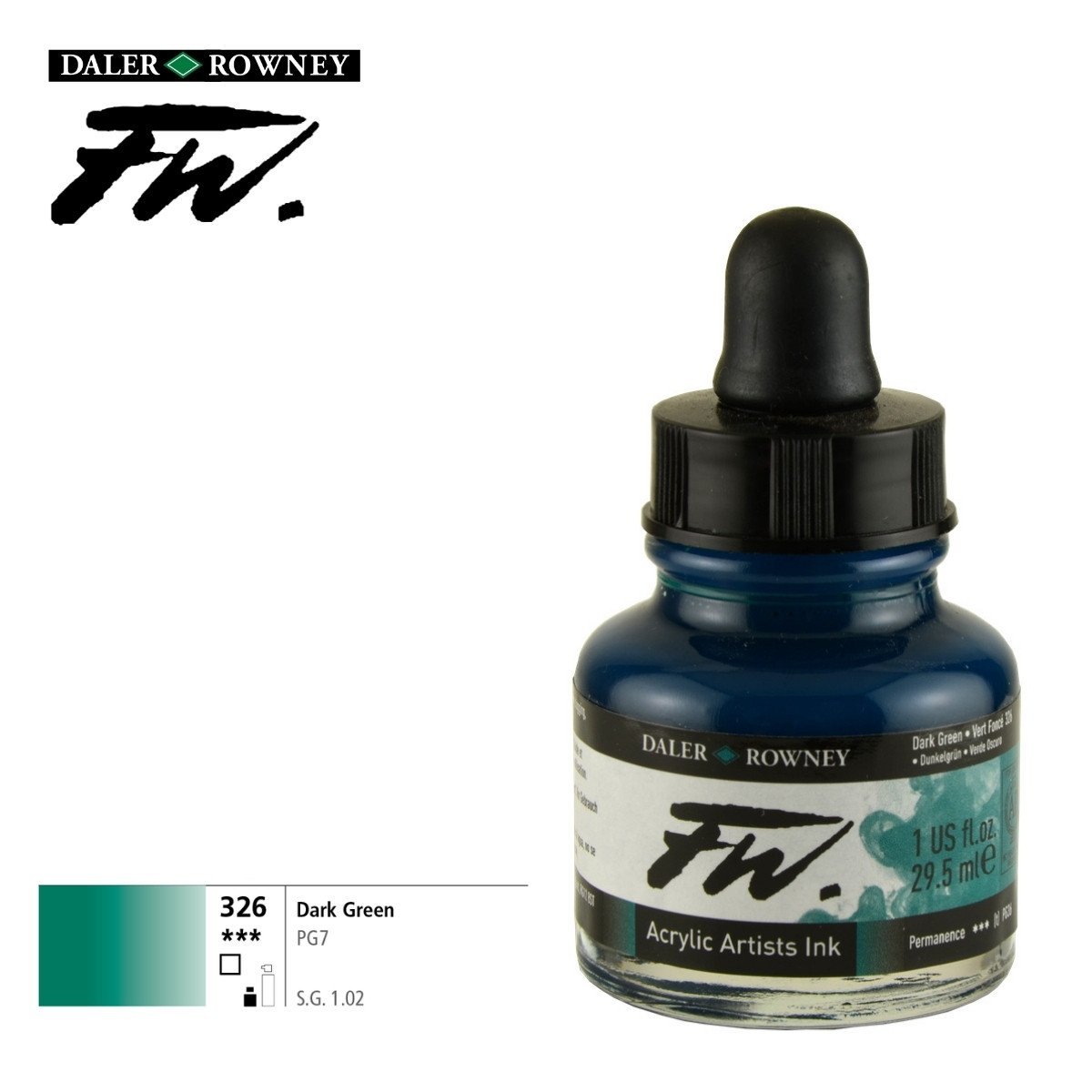 Daler Rowney Likit Akrilik (Pistole) Mürekkebi FW Ink 29.5ml 326 Dark Green