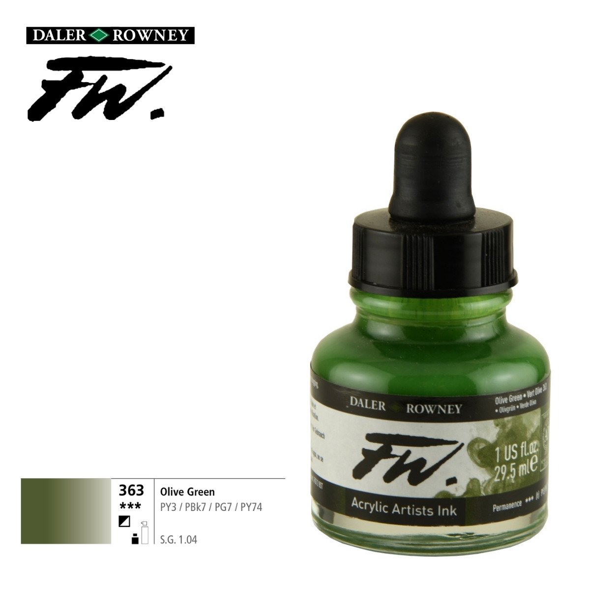 Daler Rowney Likit Akrilik (Pistole) Mürekkebi FW Ink 29.5ml 363 Olive Green