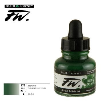 Daler Rowney Likit Akrilik (Pistole) Mürekkebi FW Ink 29.5ml 375 Sap Green