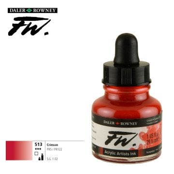 Daler Rowney Likit Akrilik (Pistole) Mürekkebi FW Ink 29.5ml 513 Crimson