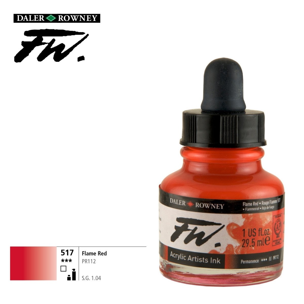 Daler Rowney Likit Akrilik (Pistole) Mürekkebi FW Ink 29.5ml 517 Flame Red