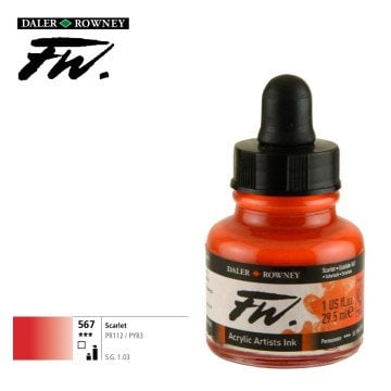 Daler Rowney Likit Akrilik (Pistole) Mürekkebi FW Ink 29.5ml 567 Scarlet
