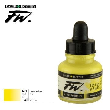 Daler Rowney Likit Akrilik (Pistole) Mürekkebi FW Ink 29.5ml 651 Lemon Yellow