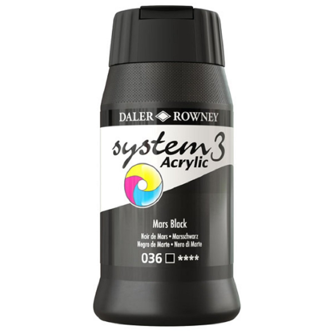 Daler Rowney System 3 Akrilik Boya 500ml 036 Mars Black