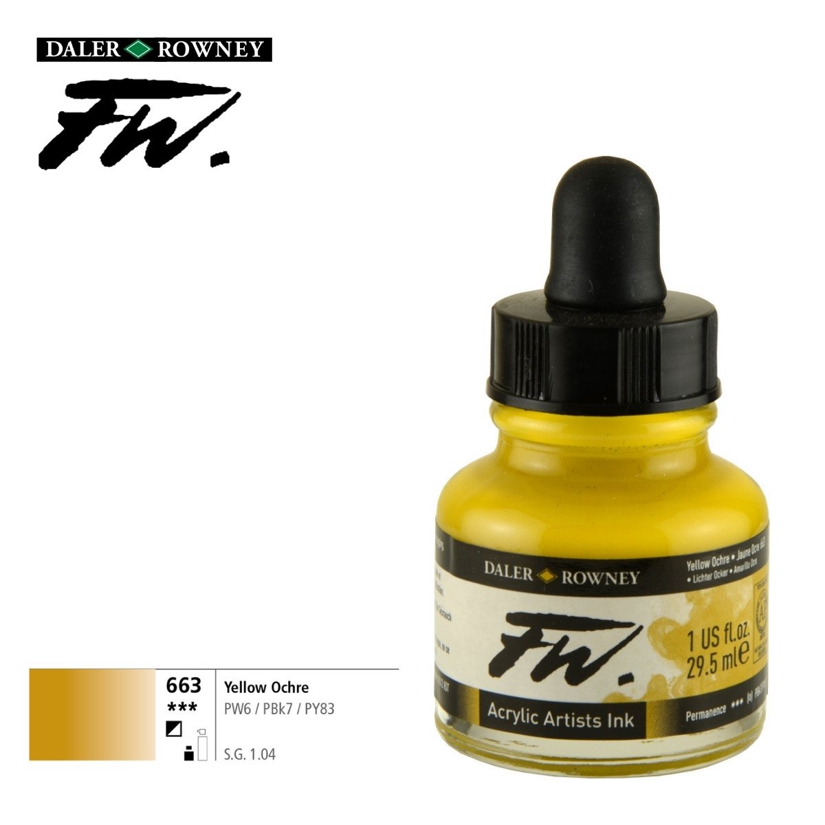 Daler Rowney Likit Akrilik (Pistole) Mürekkebi FW Ink 29.5ml 663 Yellow Ochre