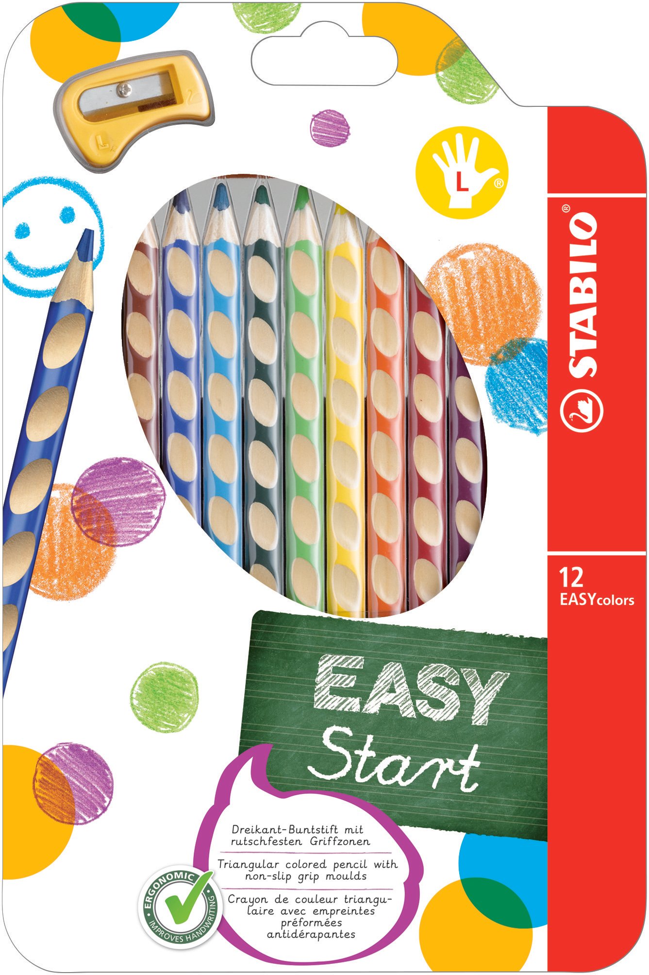 Stabilo Easycolors Sol 12 Renk Set + Kalemtıraş Askılı Paket