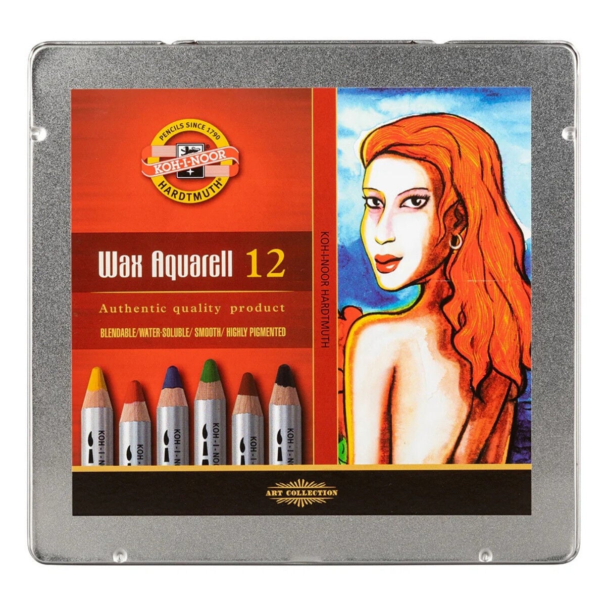 Koh-i Noor Wax Aquarell Balmumu Kalın Boya Kalem Seti 12li Metal Kutulu