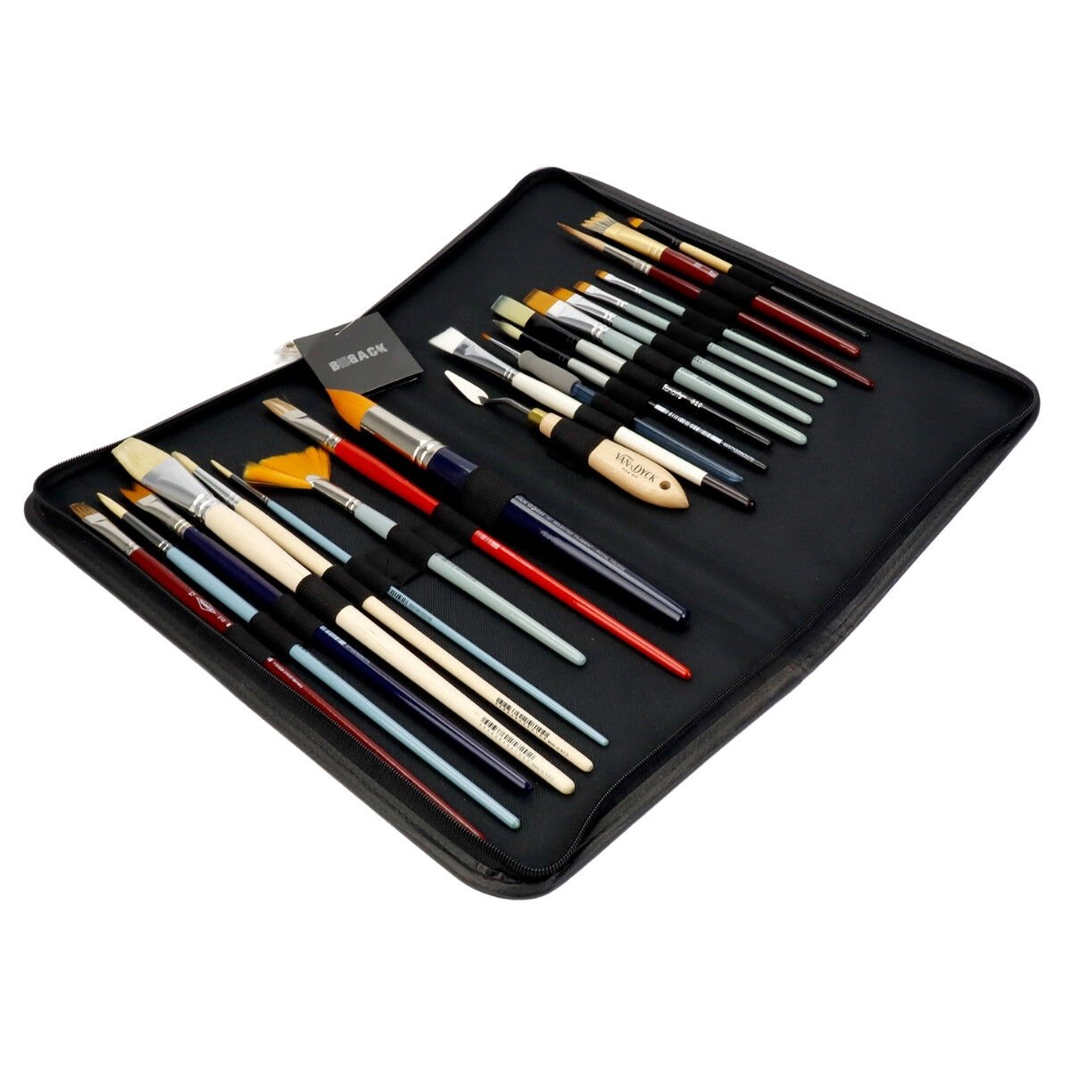 BBack Suni Deri Fermuarlı Fırça Çantası 20x38cm Siyah