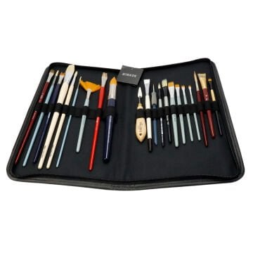 BBack Suni Deri Fermuarlı Fırça Çantası 20x38cm Siyah