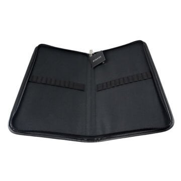 BBack Suni Deri Fermuarlı Fırça Çantası 20x38cm Siyah