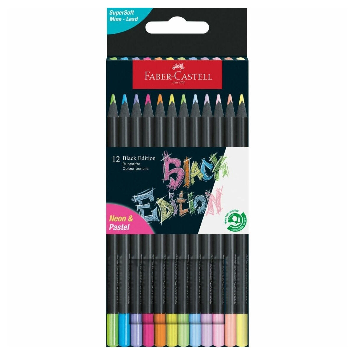 Faber Castell Black Edition Kuru Boya Kalem Seti 12li Neon & Pastel Tones