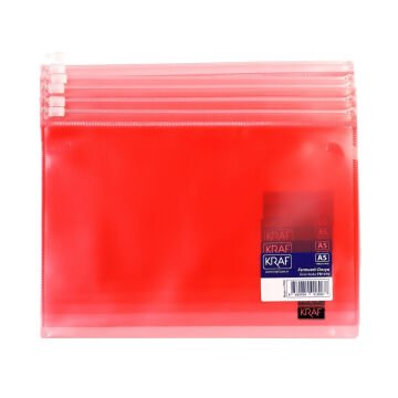 Kraf Fermuarlı Dosya A5 Şeffaf Kırmızı