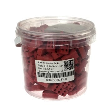 Eshel Maket Minyatür 6 Delikli Tuğla Kırmızı 1/12 2x1x0.7cm 200lü