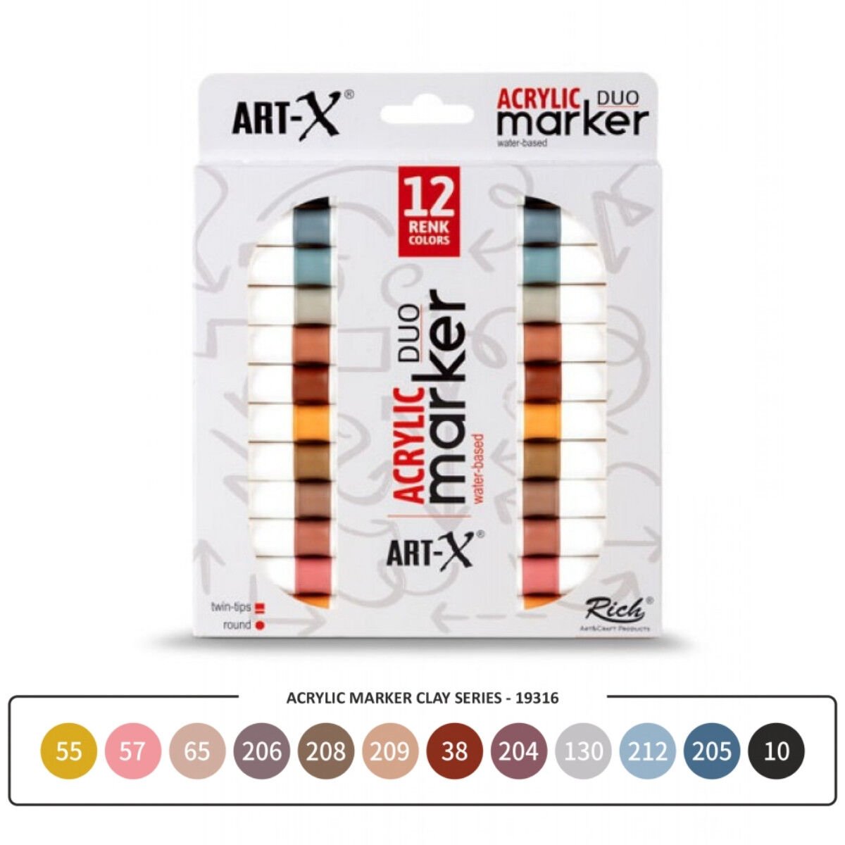 ART-X Çift Uçlu Akrilik Marker Kalem Seti 12li Clay - 600,00 TL
