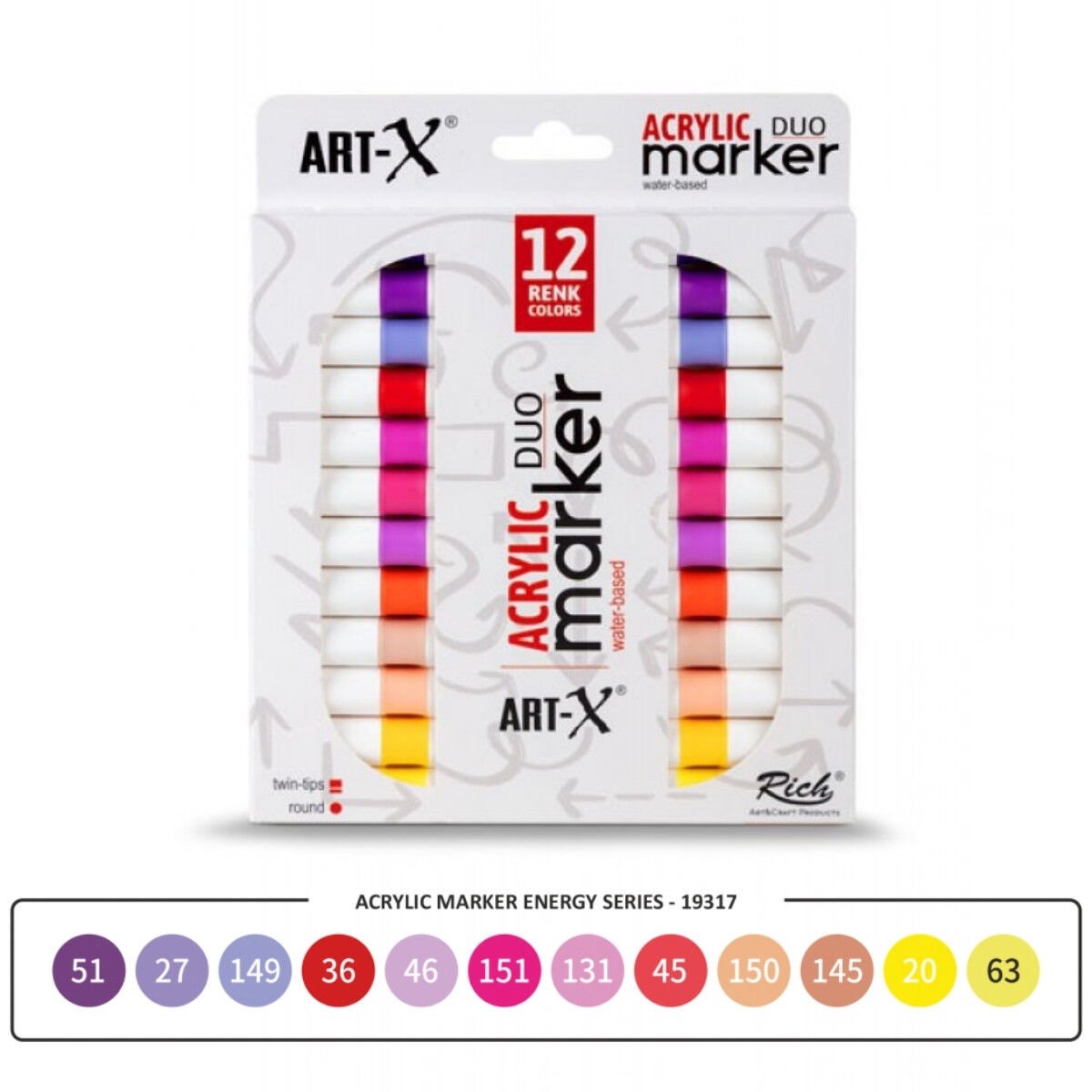 ART-X Çift Uçlu Akrilik Marker Kalem Seti 12li Energy - 600,00 TL