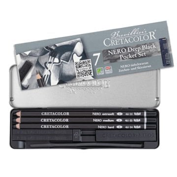 Cretacolor Drawing Çizim Set Metal Kutu Nero Yağlı Kömür 7 Parça 40008