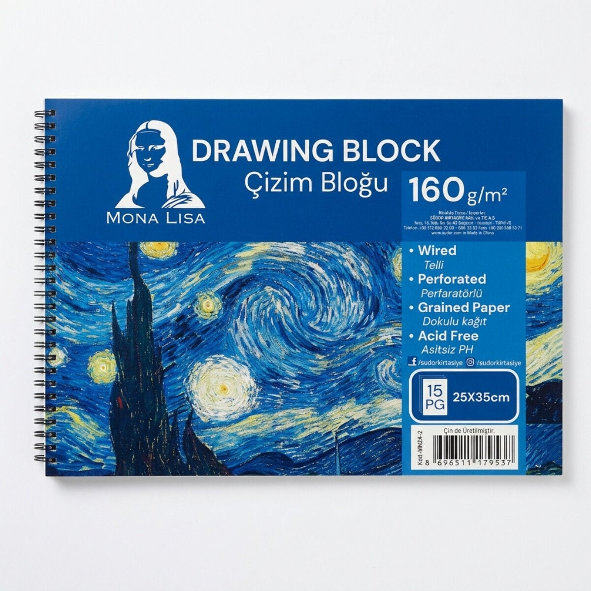Mona Lisa Çizim Bloğu 25x35cm 160gr 15yp Spiralli