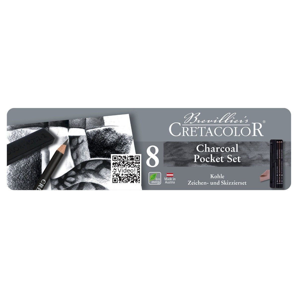 Cretacolor Drawing Çizim Seti Metal Kutu Charcoal Kömür 8 Parça 46008
